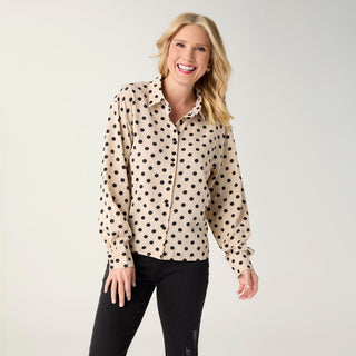 Laura Dot Print Collared Blouse - Cream/Black