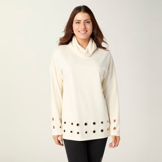 Michelle Cowl Neck Tunic with Grommets - Ivory