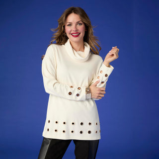 Michelle Cowl Neck Tunic with Grommets - Ivory