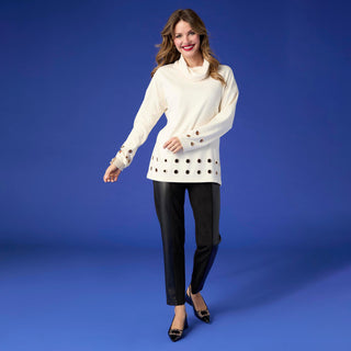Michelle Cowl Neck Tunic with Grommets - Black