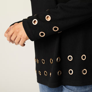 Michelle Cowl Neck Tunic with Grommets - Black