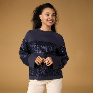 Miley Striped Sequin Top - Navy