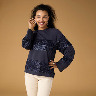 Miley Striped Sequin Top - Navy