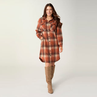 Briella Plaid Button Front Dress - Rust/Brown
