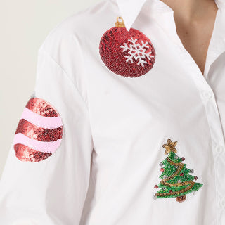 Assorted Holiday Sequins Patch Blouse - White