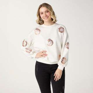 Sequin Ornament Sweatshirt - Winter White