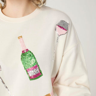 Cheers Sequin Sweatshirt - Ivory