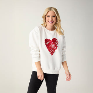 Squiggly Ribbon Heart Sweatshirt - Winter White