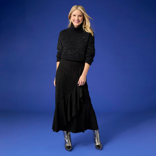 Canyon Faux Suede Skirt with Ruffle - Black
