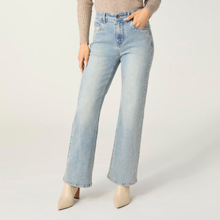 EverStretch Baby Bootcut with Pearl Stud Side Detail - Medium/Light Denim