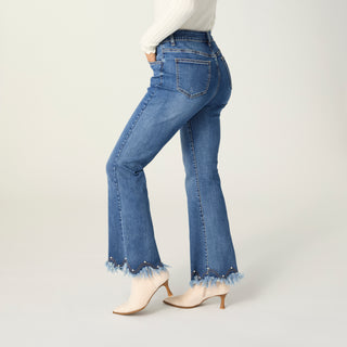 EverStretch Flare with Pearl & Fringe Hem - Medium Denim
