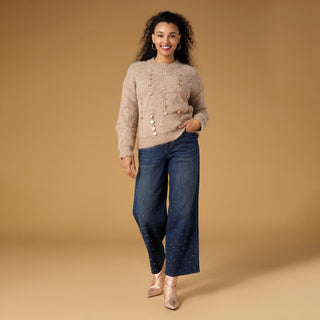 Bambu Soft Wide Ankle with Rhinestones - Dark Denim