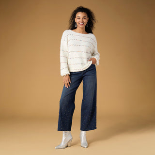 Bambu Soft Wide Ankle with Rhinestones - Dark Denim