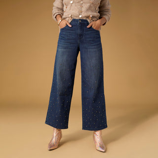 Bambu Soft Wide Ankle with Rhinestones - Dark Denim