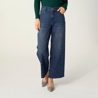 Bambu Soft Wide Ankle with Rhinestones - Dark Denim