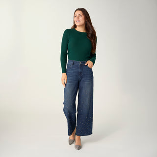 Bambu Soft Wide Ankle with Rhinestones - Dark Denim