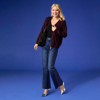 Bambu Soft Flare with Rhinestone Side - Indigo Dark Denim