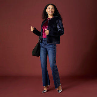 Bambu Soft Flare with Rhinestone Side - Indigo Dark Denim