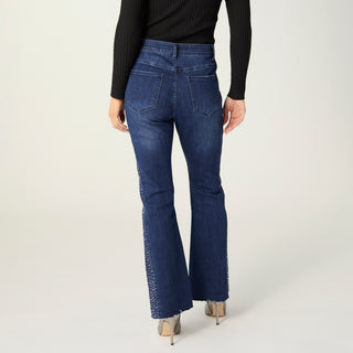 Bambu Soft Flare with Rhinestone Side - Indigo Dark Denim