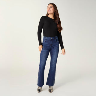 Bambu Soft Flare with Rhinestone Side - Indigo Dark Denim