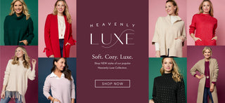 Collage of images promoting a Heavenly-Luxe collection. Soft. Cozy. Luxe. 