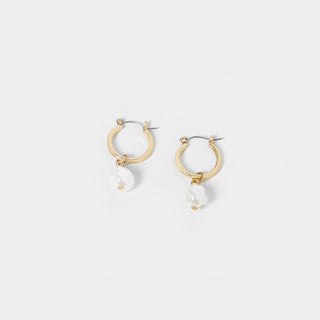 Small Gold Hoop with Pearl Dangle