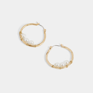 Gold Wavy Hoop w/ Pearls Earrings - Final Sale