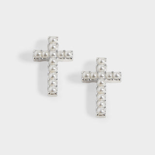Small Cross w/ Pearls Stud Earrings