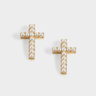 Small Cross w/ Pearls Stud Earrings