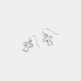 Silver Hollow Cross Earrings