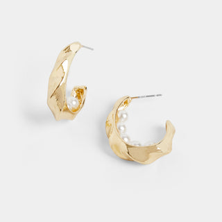 Gold Ripple Pearl Earrings - Final Sale