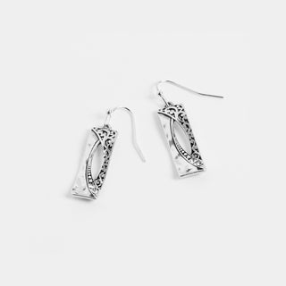 Silver Rectangle Hollow w/ Stone Earrings - Final Sale