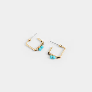 Gold Square Turquoise Bead Stud Earrings