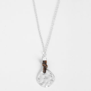 Leather Knot Hammered Disc Necklace