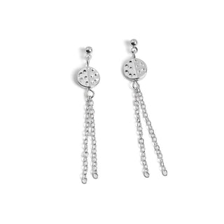 Dimple Disc Chain Dangle Earrings - Silver