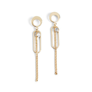 Oval Frame Chain Dangle Earrings - Gold