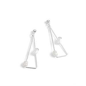 Triangle Floating Stone Earrings - Silver