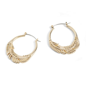 Feather Hoop Earrings - Gold