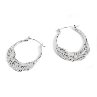 Feather Hoop Earrings - Silver