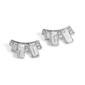 Baguette Stone Stud Earrings - Clear/Silver