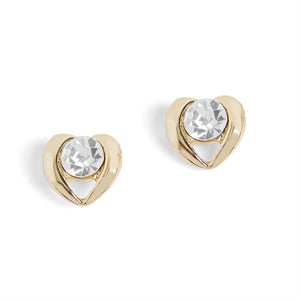 Jeweled Heart Stud Earrings - Clear/Gold