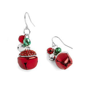 Holiday Jingle Bell Dangle Earrings - Red/Green/Silver