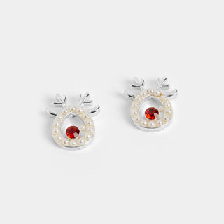 Holiday Mini Pearl Reindeer Stud Earrings