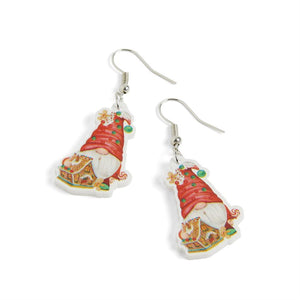Holiday Acrylic Dangle Earrings - Gingerbread Gnome - Final Sale - Brown