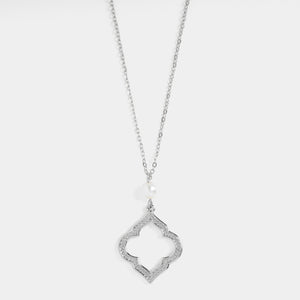 Pearl Open Shape Dangle Necklace - Silver - Silver