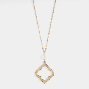 Pearl Open Shape Dangle Necklace - Gold - Gold