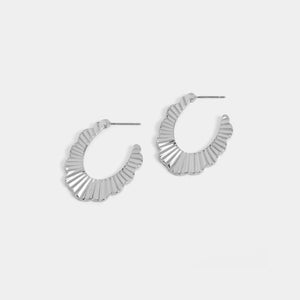 Ribbed Scallop Post Hoop Earrings - Silver - Silver