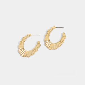 Ribbed Scallop Post Hoop Earrings - Gold - Gold