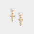 Clear Stone Cross Dangle Earrings - Gold