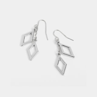 Double Diamond Chain Drop Earrings - Silver - Silver
